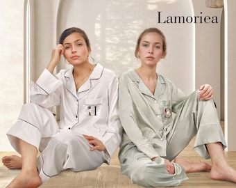 Kundenspezifische Braut Brautjungfer Pyjamas Set, Blumen Pyjamas Set, Brautjungfer Pyjamas, Brautjungfer Geschenk, Brautgeschenk Satin Pjs Brautjungfer Pyjamas