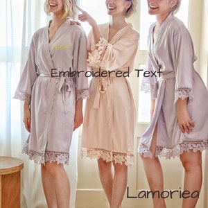Personalized Embroidered Bridesmaid robes, Wedding Dressing Gown, Bridal robe, Satin Wedding Robe, white bridal Robe, bridal robe[LM105]