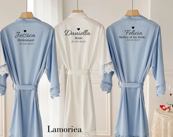 Personalised Bridesmaid robes, Wedding Dressing Gown, Bridal robe, Robes, Satin Wedding Robe, white bridal Robe, bridal robe[LM105]