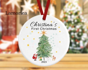 Personalised Baby's First Christmas Bauble, Baby Christmas Decoration Ornament,Keepsake Christmas Bauble Gift Ceramic Ornament