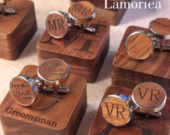 Personalised Wood Cufflinks, Wedding Groom Role Cufflinks, Best Man Cufflinks, Party Role Cufflinks, Wood Engraved Cufflinks, Wedding Favors