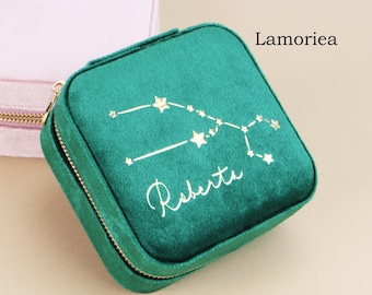 Zodiac Constellation Custom Velvet Jewelry Box GirlsJewelry case, Travel jewelry box, Bridesmaid proposal, Graduation Gift, Gift for Her