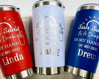 Personalized 20oz Family Vacation Tumbler, Custom Insulated Travel Mug, Laser Engraved Tumbler, Stainless Steel Mug,Beach Cruise Tumbler