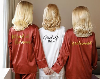 Personalised Bride Bridesmaid Pajamas Set, Bridal Pajamas Set, Bridesmaid Pajamas, Monogram Pajamas,Bridal Gift Satin Pjs Bridesmaid Pyjamas