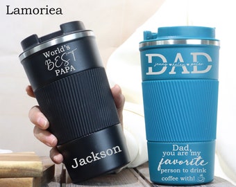 Regalo del día del padre Taza de café, Taza de café personalizada Taza de café de viaje Taza aislada Taza de acero inoxidable reutilizable, Regalo para papá PAPA