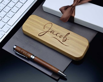 Pluma de madera personalizada, estuche de pluma grabado con nombre, regalo de Navidad para el hombre, regalo del día del padre, regalo del padrino, regalo para él, regalo para papá