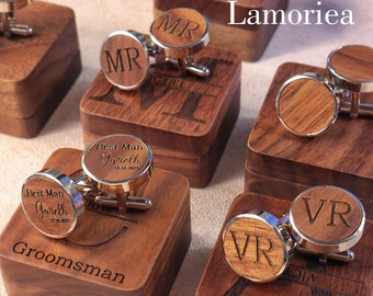 Gepersonaliseerde houten bruiloft rol manchetknopen, bruidegom manchetknopen, beste man manchetknopen, partij rol manchetknopen, hout gegraveerde manchetknopen