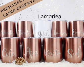Vaso de vino personalizado, copa de vino a medida, recuerdos para despedida de soltera, vaso con monograma, vaso de vino sin tallo con aislamiento térmico, tapa y pajita.