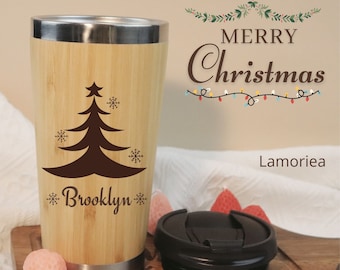 Personalisierte Bambus Reisetasse, Individuelle Thermostasse, Bambustasse mit Gravur, Individuelle Monogramm Kaffeetasse, Weihnachtsmann Weihnachtsgeschenk, Mutter Geschenk