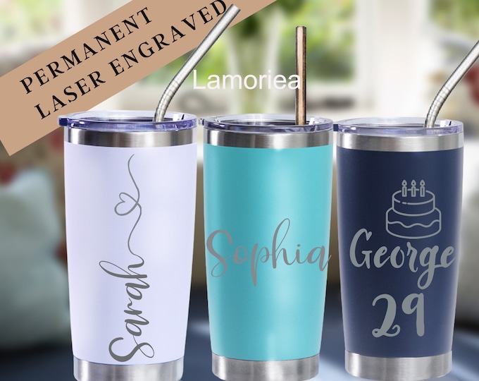 Personalized 20 OZ Tumbler, Custom Travel Mug, Laser Engraved Tumbler