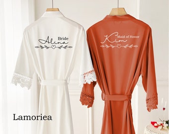 Personalised Bridesmaid robes, Wedding Dressing Gown, Bridal robe, Robes, Satin Wedding Robe, white bridal Robe, bridal robe