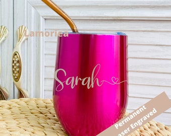 Personalizar tazas, vaso de vino grabado, copa de vino con tapa, vaso de vino personalizado, favor de despedida de soltera, regalo de dama de honor, regalo de mamá