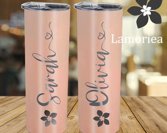 Engraved Personalized Skinny Tumbler, Custom Bridesmaid Skinny Tumbler, Tumbler With Lid,Stainless Steel Tumbler, Tumbler With Straw