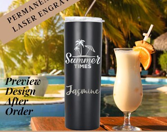 Personalized Name Tumbler, Custom Bridesmaid Skinny Tumbler, Tumbler With Lid,Stainless Steel Tumbler, Engraved Tumbler, Vacation Cups