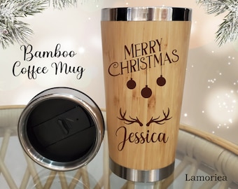 Benutzerdefinierte Weihnachtsgeschenk, Bambus Kaffeebecher, personalisierter isolierter Becher, umweltfreundlicher Bambusbecher, Getränkekolben, erstes Weihnachtsgeschenk für sie
