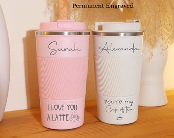 Taza de café de San Valentín personalizada Taza de café de viaje Taza de acero inoxidable aislada Taza de viaje reutilizable Regalo de San Valentín para ella para él