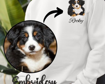 Personalized Pet Embroidery Sweatshirt, Pet Photo T-Shirt, Embroidered Pet Photo, Dog Mom Sweater, Dog Lovers Gifts, Personalized Pet Gifts