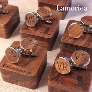 Personalisierte Holz Hochzeit Rolle Manschettenknöpfe, Bräutigam Manschettenknöpfe, Trauzeuge Manschettenknöpfe, Party Rolle Manschettenknöpfe, Manschettenknöpfe mit Holzgravur Bild 1