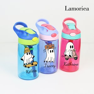 Gepersonaliseerde kartonnen Halloween-spookfles, aangepaste beker van 16 oz, verjaardagscadeau kinderen, cadeau Halloween-feest, fles voor school, cadeau voor kinderen