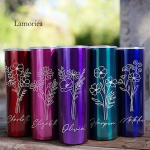 Tumbler floreale sottile personalizzato, proposta di matrimonio sottile da 20 once, tumbler con cannuccia, bouquet da sposa, tazze per feste nuziali, regalo per damigelle d'onore