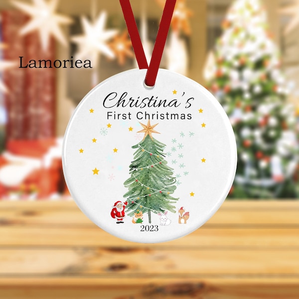 Personalised Baby's First Christmas Bauble, Baby Christmas Decoration Ornament,Keepsake Christmas Bauble Gift Ceramic Ornament