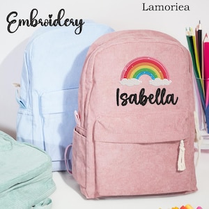 Personalisierte Kinderschultasche, Regenbogenstickerei-Rucksack, Schulanfangsrucksack, gestickter Rucksack, Schulrucksack mit benutzerdefiniertem Namen