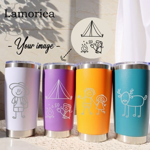 Personalized Kids Drawing 20oz Tumbler, Engraved Tumbler, Stainless Steel Mug, Insulated Tumbler, Custom Kids Drawings, Gift for Dad Mom