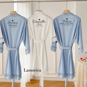 Personalised Bridesmaid robes, Wedding Dressing Gown, Bridal robe, Robes, Satin Wedding Robe, white bridal Robe, bridal robe[LM105]