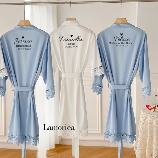 Personalised Bridesmaid robes, Wedding Dressing Gown, Bridal robe, Robes, Satin Wedding Robe, white bridal Robe, bridal robe[LM105]
