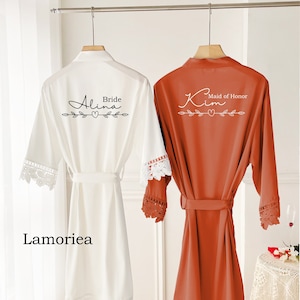 Personalised Bridesmaid robes, Wedding Dressing Gown, Bridal robe, Robes, Satin Wedding Robe, white bridal Robe, bridal robe