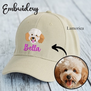 Custom Embroidered Pet Cap, Pet Photo Hat, Pet Portrait Cap, Pet Gifts, Pet Memorial Gift, Personalized Pet Hat, Pet Portrait Baseball Hat