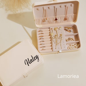 Personalize jewelry box Christmas Gifts, Travel Jewelry Case gift for her, Custom Jewelry Boxes, Bridesmaid Jewelry Box, Name Jewelry box image 1