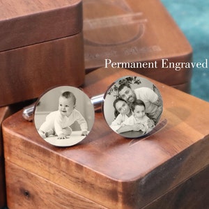 Personalised Photo and Message Cufflinks, Engraved Photo Cufflinks, Photos Cufflinks, Cufflinks for Dad, father's day gift, Valentine Gift image 1