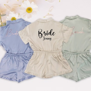 Customized Bride Bridesmaid Pyjamas Set, Floral Bridesmaid Pajamas Set, Bridesmaid Pajamas, Bridesmaid Gift ,Bridal Gift Satin Pjs