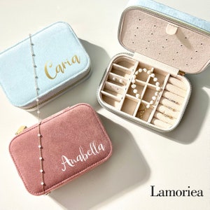 Personalisieren Samt Schmuckschatulle, Reise Schmuck Etui Geschenk für sie, Benutzerdefinierte Schmuckschatullen, Brautjungfer Schmuckschatulle, Namen Schmuckschatulle