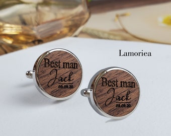 Personalized Wood Cufflinks, Groom Cufflinks, Best Man Cufflinks, Party Role Cufflinks, Wood Engraved Cufflinks