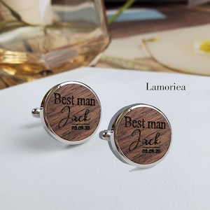 Personalized Wood Cufflinks, Groom Cufflinks, Best Man Cufflinks, Party Role Cufflinks, Wood Engraved Cufflinks