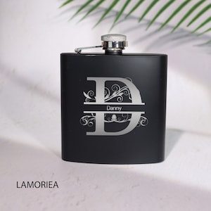 Men Personalised Hip Flask, Groomsmen Gift for Wedding, Custom Engraved Flask, Gift for Men, Black Hip Flask, Whiskey Flask, Pocket Flask