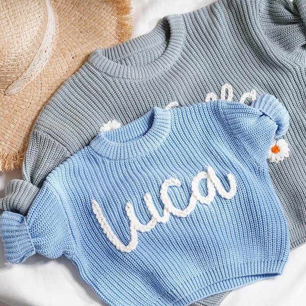 Suéteres bordados a mano, suéteres personalizados para bebés, suéteres de punto, jerséis para bebés, regalos para hijas, regalos para bebés, regalos para niños y niñas