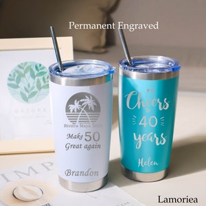 Personalized 20oz Birthday Tumbler, Custom Travel Mug 40th 50th 60th Birthday Trip Gift,  Birthday Mug,  Insulated Tumbler, Monogram Tumbler