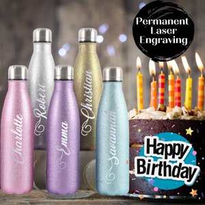 Garrafa de presente de aniversário personalizada, garrafa térmica, garrafa de água a vácuo, frasco de aço inoxidável isolado, presente de Natal personalizado, garrafa de vinho