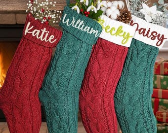 Embroidered knit Christmas stockings,Personalized Christmas Stockings,Knit Stockings,Family Christmas Stockings,Holiday Stockings Gifts