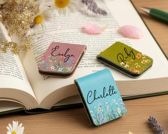 Benutzerdefinierte Geburtsmonat Blumen Lesezeichen, magnetisches Leder Lesezeichen mit Blumen, Minimalistisches Blumen Lesezeichen, Geburtsblume Lesezeichen, Buch-Liebhaber Geschenke
