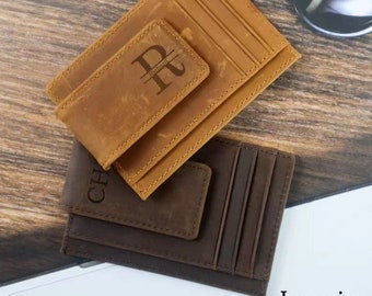Personalised Leather Cardholder, Premium Money Clip Wallet, Fathers Wallet, Custom Cowhide Wallet, Gift for Boyfriend, Mens Wallet