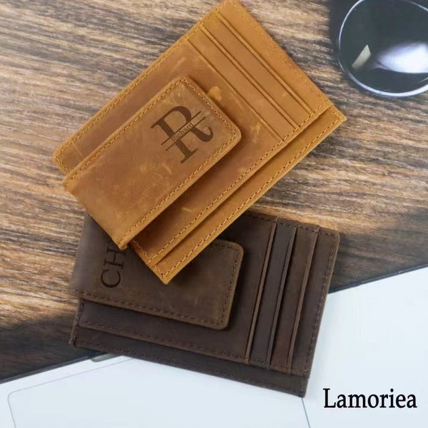 Personalised Leather Cardholder, Premium Money Clip Wallet, Fathers Wallet, Custom Cowhide Wallet, Gift for Boyfriend, Mens Wallet