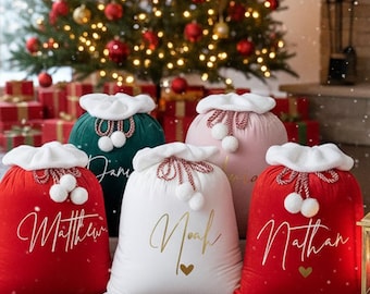 2025 personalisierte Familie Weihnachten Santa Sack, große Santa Geschenktasche, Weihnachtstasche, Urlaub Geschenktasche, Weihnachtstasche mit Namen