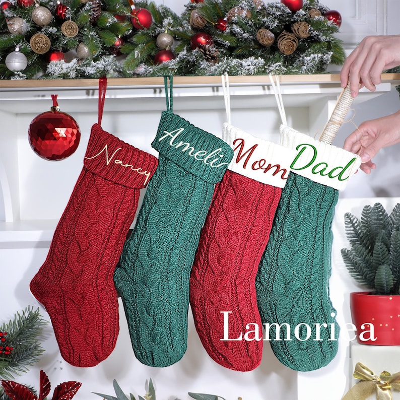 Personalized Christmas Stockings,Embroidered Christmas Stocking with name,Christmas Gift,Knit Christmas Stockings,Monogram Family Stockings zdjęcie 3