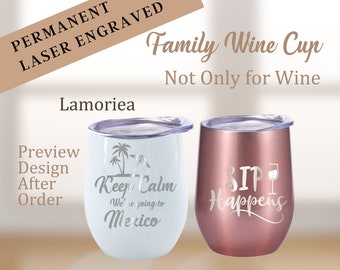 Familienweinbecher, personalisierter Weinbecher, isolierter Weinbecher, benutzerdefinierte Weingläser, gravierter Weinbecher mit Deckel