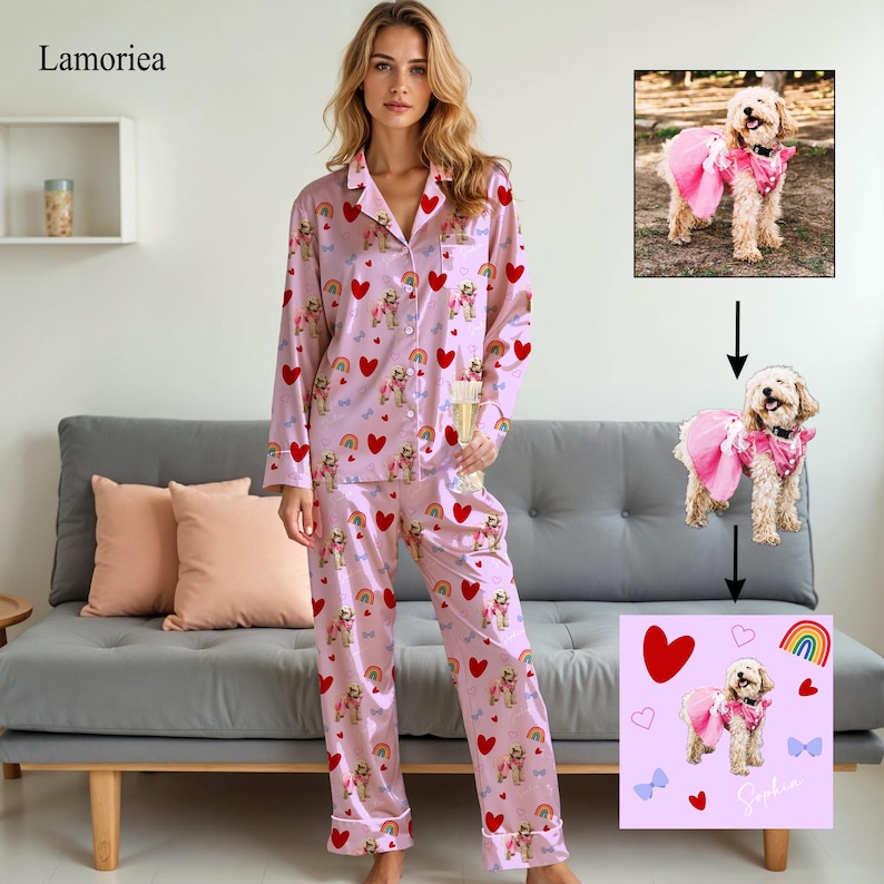 Personalized Family Pajamas, Dog Portrait, Pet Lover Gift, Pajamas Women, Pet Photo Pajamas, Memorial Gift, Gift for Her, Gift for Him image 5