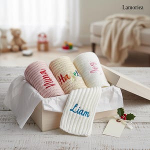 Custom Knitted Kids Scarf with Name, Handmade Kid Winter Scarf, Boy Scarf, Girl Scarf, Baby Shower Gift, Embroidered Knit Scarves, Xmas Gift